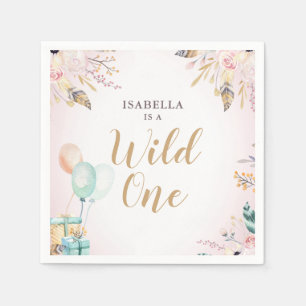 Girl's 1st Birthday Boho Flowers Wild One Napkins