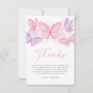 Girls 1st Birthday Butterfly Thank You Card
