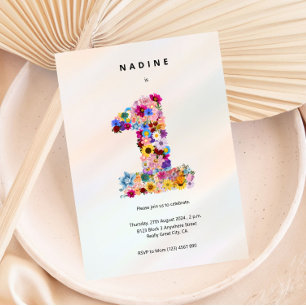 Girls 1st Birthday First Birthday Floral Party Invitation
