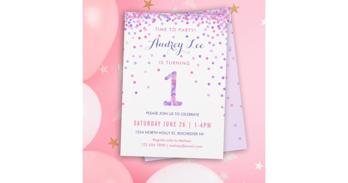 Girls 1st Birthday First Birthday Party Invitation | Zazzle