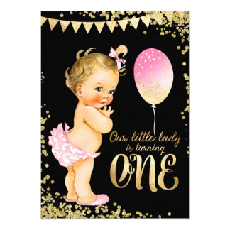 Girls 1st Birthday Gold Foil Glitter Card