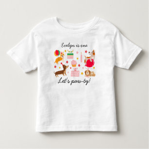 Girl's 1st Birthday Let's Pawty Cute Party Dog Toddler T-shirt