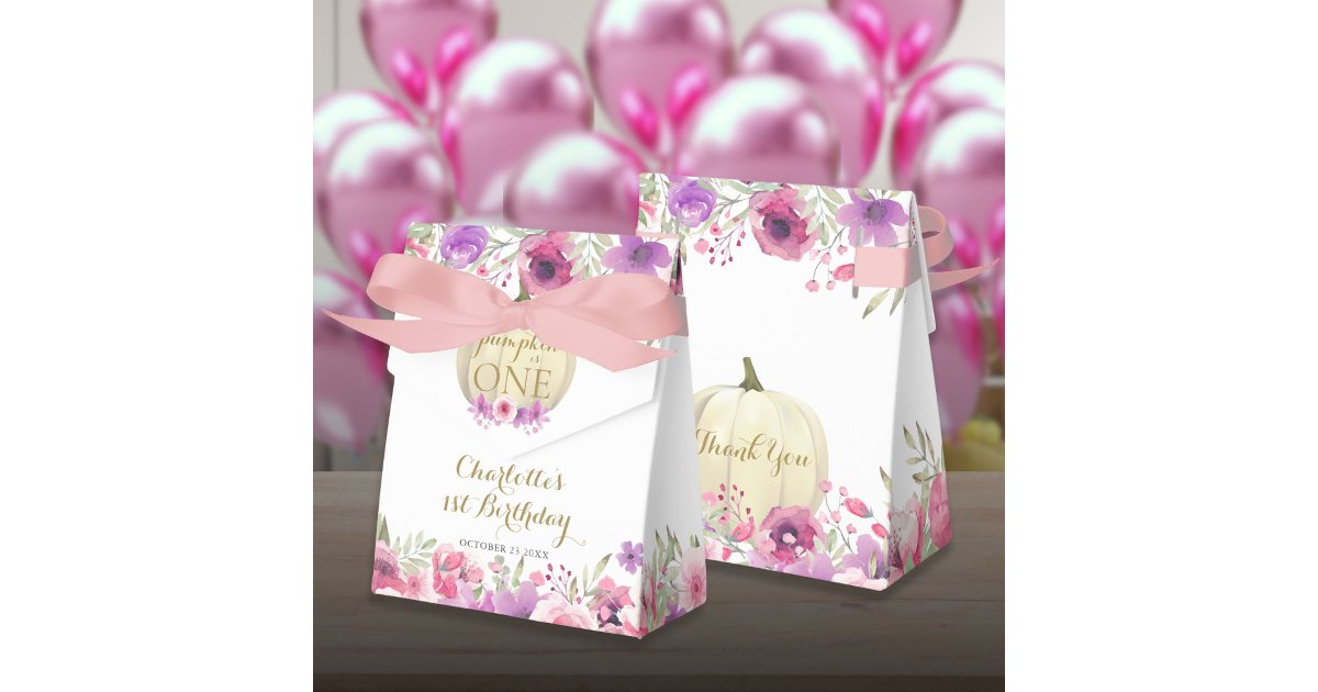 Girls 1st Birthday Little Pumpkin Pink Floral Favor Boxes | Zazzle