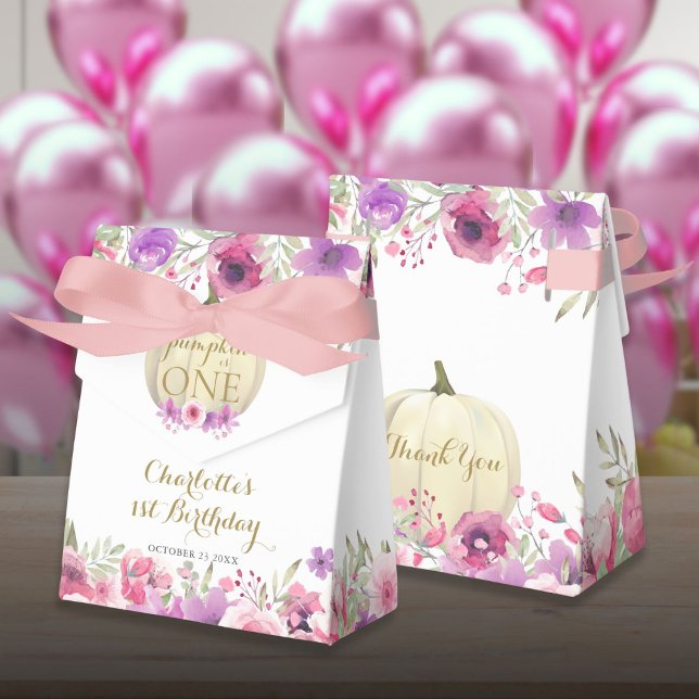 Girls 1st Birthday Little Pumpkin Pink Floral Favor Boxes (Girls 1st Birthday Little Pumpkin Pink Floral Favor Boxes)