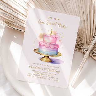 Girl's 1st Birthday Party Cake Invitation
