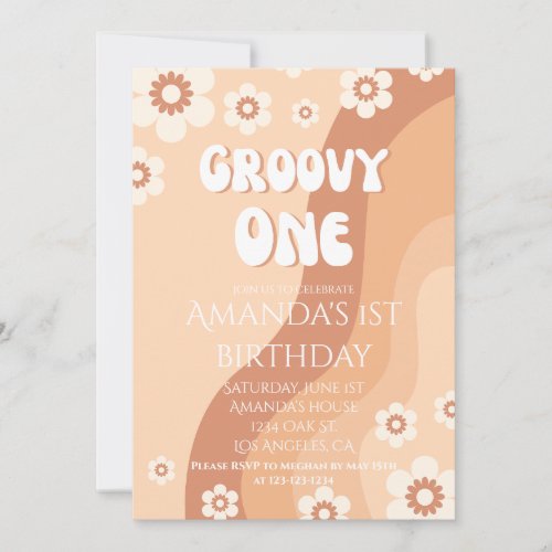 Girls 1st Birthday Party Groovy One Floral Invite