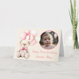 Girls 1st Birthday Photo Card