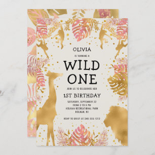 Girls 1st Birthday Pink Ecru Safari Invitation