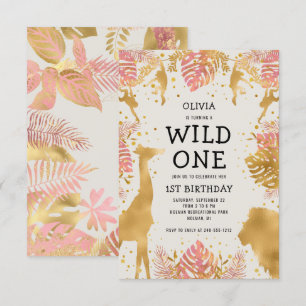 Girls 1st Birthday Pink Ecru Safari Invitation