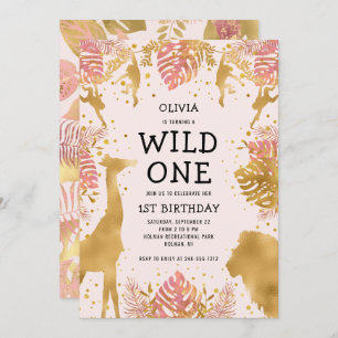 Girls 1st Birthday Pink Jungle Safari Invitation