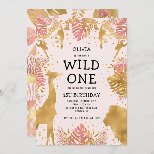 Girls 1st Birthday Pink Jungle Safari Invitation