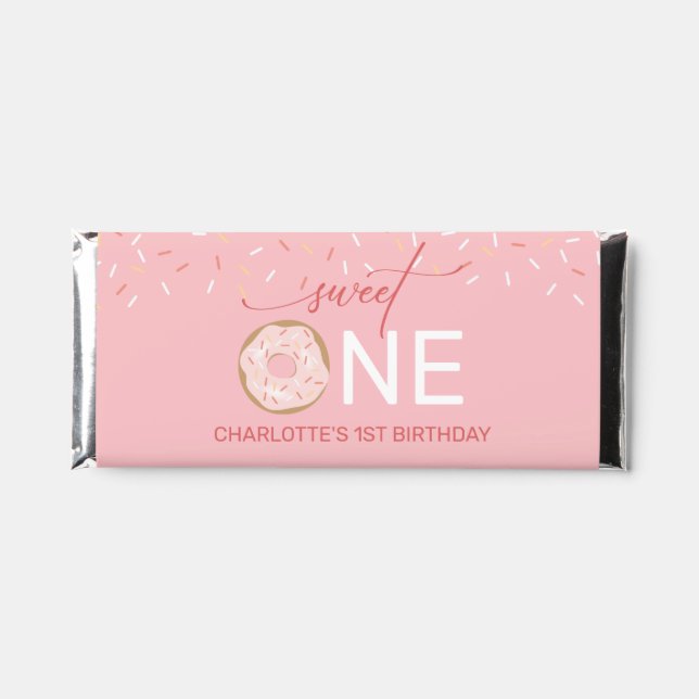 Girl's 1st Birthday Sweet One Donut Hershey Bar Favors (Front)