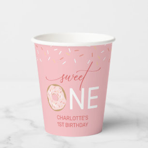 Girl's 1st Birthday Sweet One Donut Paper Cups