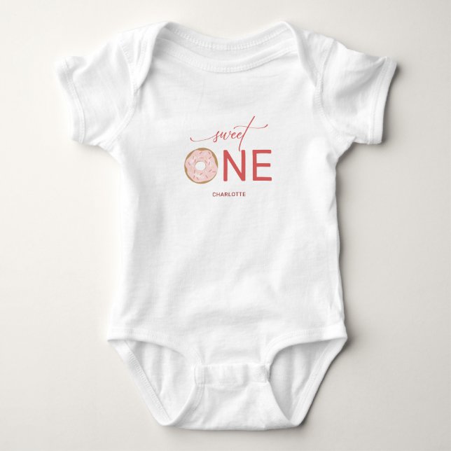 Girl's 1st Birthday Sweet One Pink Donut Baby Bodysuit (Front)