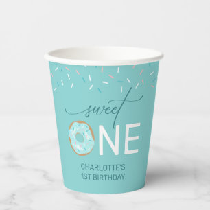 Girl's 1st Birthday Sweet One Teal Donut Paper Cups