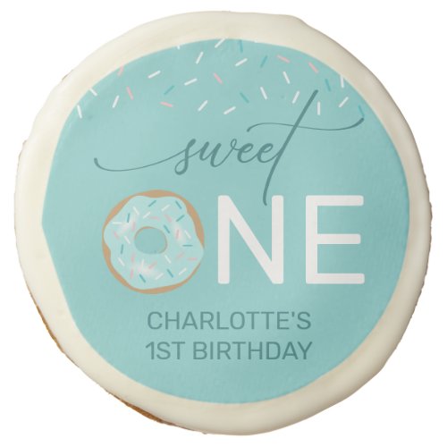 Girls 1st Birthday Sweet One Teal Donut Sugar Cookie