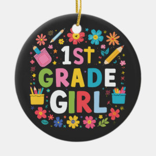 Girls 1st Grade Girl First Grade Back To School Ceramic Ornament