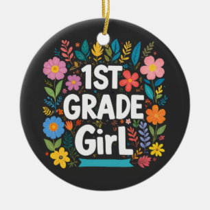 Girls 1st Grade Girl First Grade Back To School Ceramic Ornament