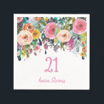 Girls 21st Birthday Party Pink Flower Peach Napkins<br><div class="desc">Girls 21st Birthday Party Pink Flower Peach Napkin

Design Courtesy of www.createthecut.com


See matching collection in niche and nest</div>