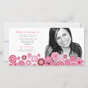 Girls 21st Birthday Party Pink Photo Card Template