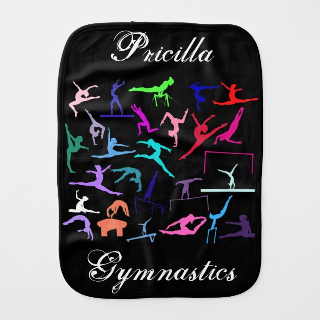 Girls 25 Gymnastics Poses Personalized   Baby Burp Cloth (Front)