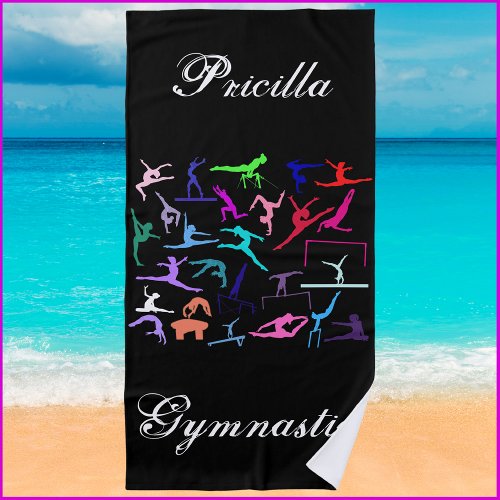 Girls 25 Gymnastics Poses Personalized   Beach Towel
