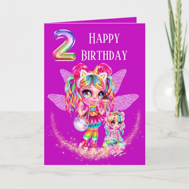 Girls 2nd birthday cute fairy anime fairytale  card (Front)