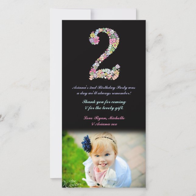 Girls 2nd Birthday Floral Thank You Photo (Front)