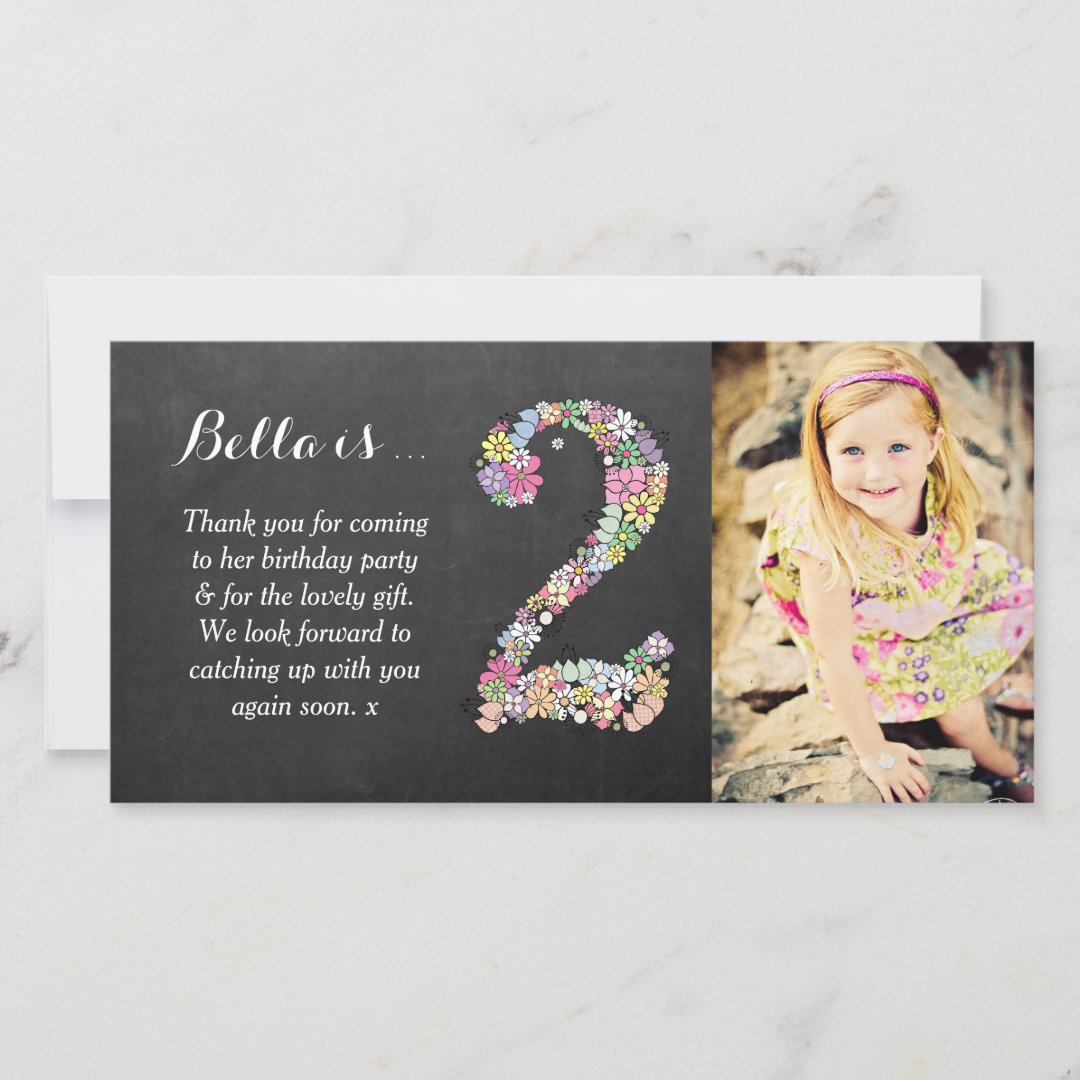 Girls 2nd Birthday Floral Thank You Photo Card | Zazzle