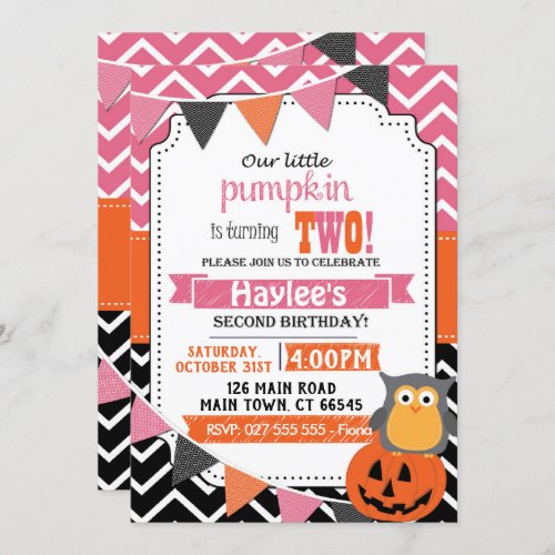 Girls 2nd Birthday Halloween Birthday Invite