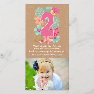 Girls 2nd Birthday Number 2 Thank You Photo Card