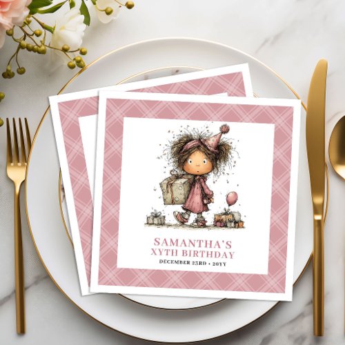 Girls 2nd Birthday Party Funny Whimsy Pink Napkins