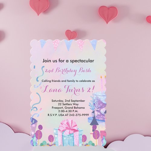 Girls 2nd Birthday Party Invitation