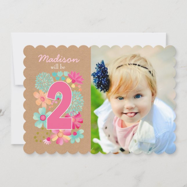Girls 2nd Birthday Party Number Photo Invitation (Front)
