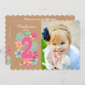 Girls 2nd Birthday Party Number Photo Invitation (Front/Back)
