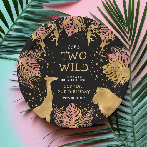 Girls 2nd Birthday Party Pink Gold Black Safari Paper Plates