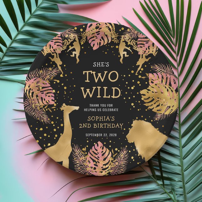 Girls 2nd Birthday Party Pink Gold Black Safari Paper Plates (Creator Uploaded)