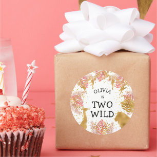 Girls 2nd Birthday Party Pink Gold Safari Classic Round Sticker