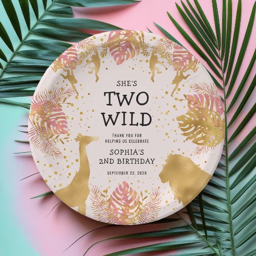 Girls 2nd Birthday Party Pink Gold Safari Paper Plates