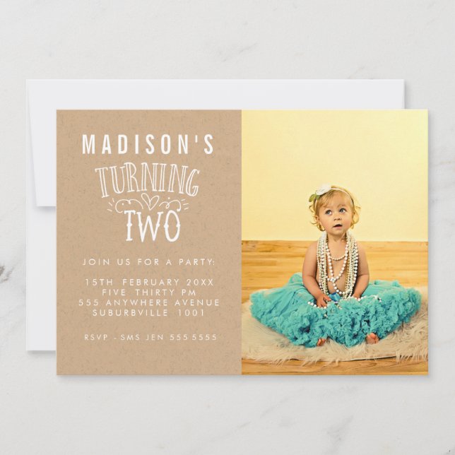 Girls 2nd Birthday Personalized Number Photo Invitation (Front)