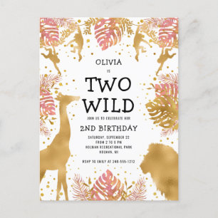 Girls 2nd Birthday Pink Safari Party Invitation Postcard