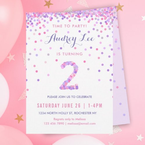 Girls 2nd Birthday Second Birthday Party Invitation