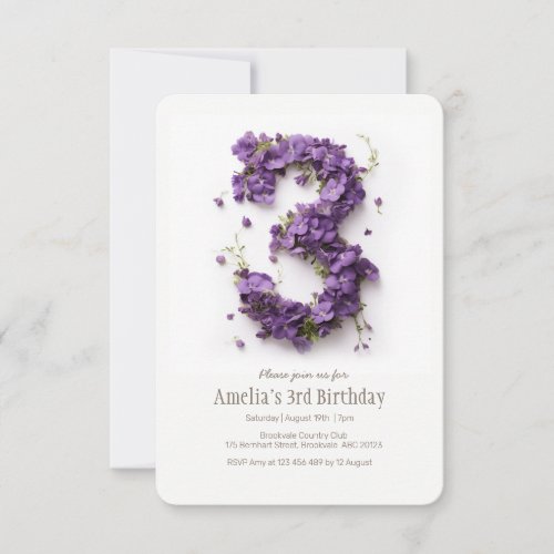 Girls 3rd birthday floral Invitation