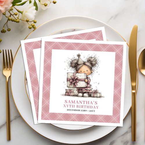 Girls 3rd Birthday Funny Quirky Whimsy Pink Napkin