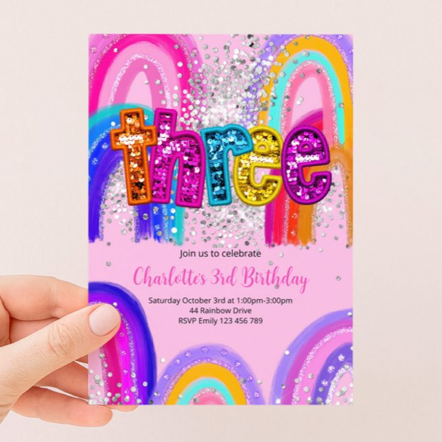 Girls 3rd Birthday Sequin Rainbow Party Invitation (Creator Uploaded)