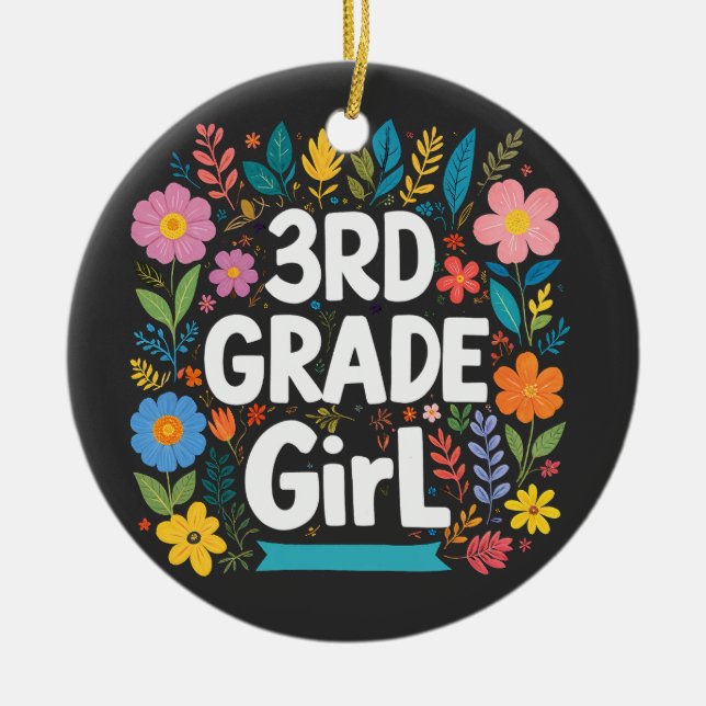 Girls 3rd Grade Girl First Grade Back To School Ceramic Ornament (Front)