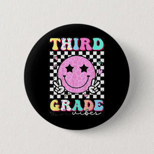 Girls 3rd Grade Vibes Smile Face Back To School Bo Button