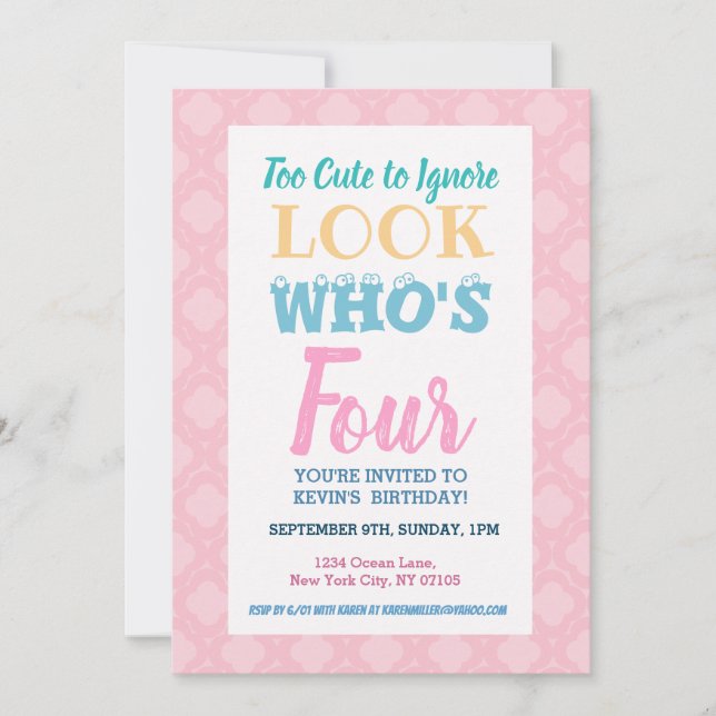 Girls 4th Birthday Invitation Sayings (Front)