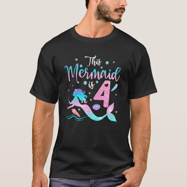 Girls 4th Birthday This Mermaid Is 4 Years Old Cos T-Shirt (Front)