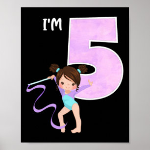 Girl's 5 Year Old Gymnast 5th Birthday Party Gymna Poster